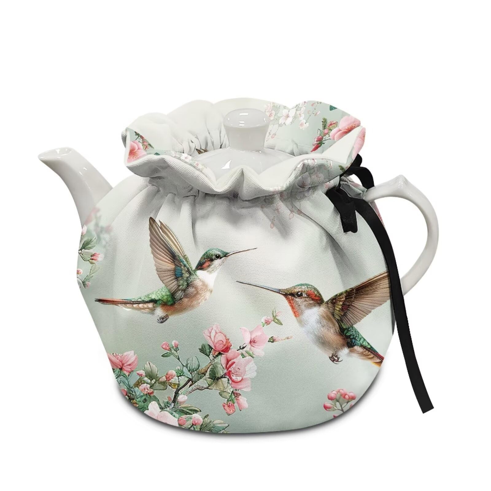 Generic Green Hummingbird Tea Cozies for Teapots &amp; Kettles - Cotton Vintage Warm Dust Cover with Elastic Design - Sunflower Print