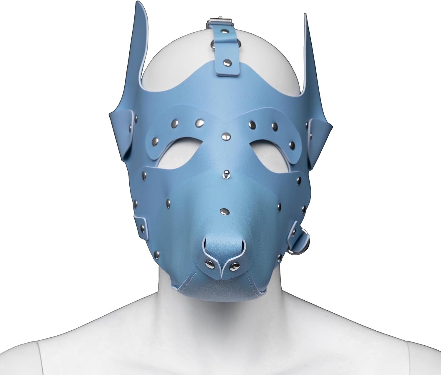 Puppy Leather Full Face Mask with Studs & Ears for Halloween Christmas Dog Hood