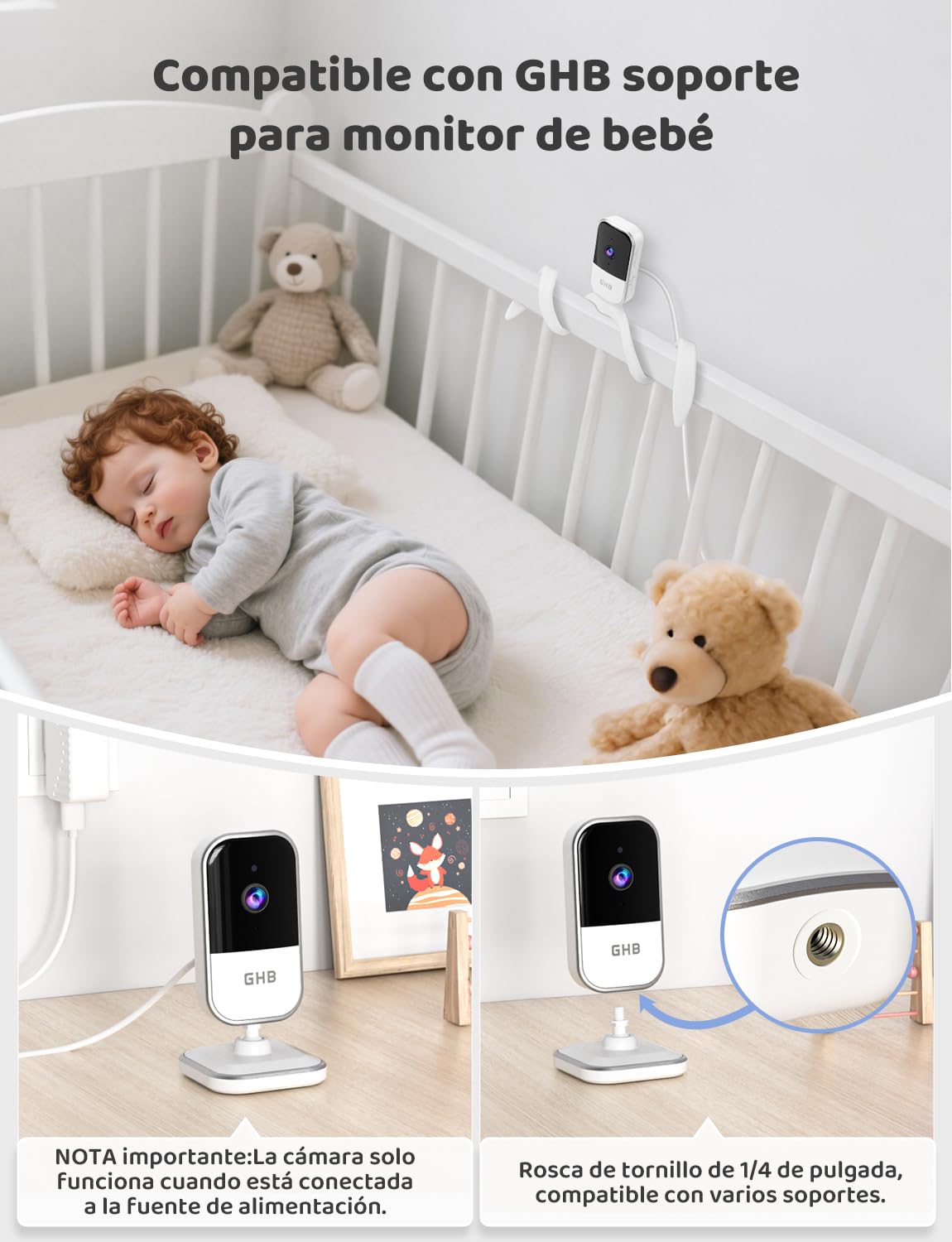 GHB Camara Vigilancia Bebe 5" 720P HD Vigilabebes con Camara con Pantalla IPS de 5000mAh, Visión Nocturna, Comunicación Bidirecciona, Escucha Bebes, Modo de Ahorro de Energía, Zoom 4X