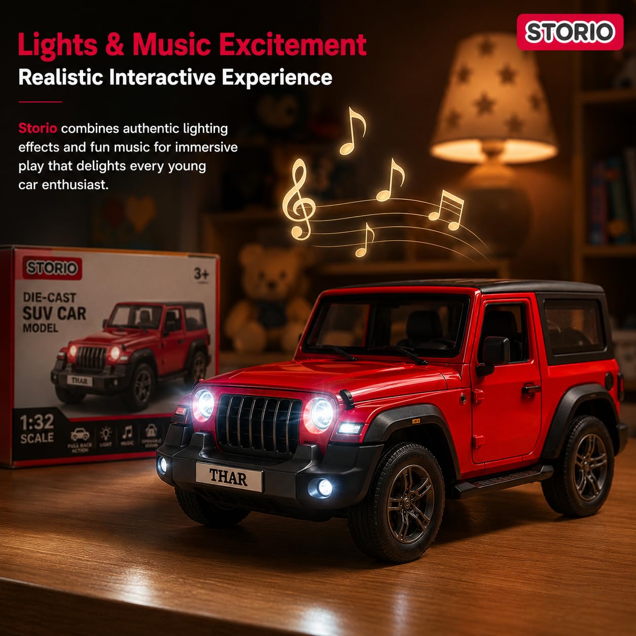 Storio Die Cast Metal SUV Car Model, 1:32 Scale, Light and Music, Pull Back Action, Boys Toy, Multicolors 1