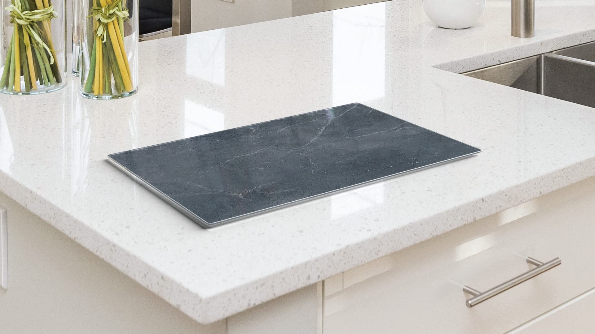 ALLboards Glass Chopping Board Anthracite Grey Marble 60x52cm Cutting Board Splashback Worktop Saver for Kitchen Hob Protection Hot Cover Heat Resistant Multi-Glass Plate Dishes Pad Work Surface - Image 3