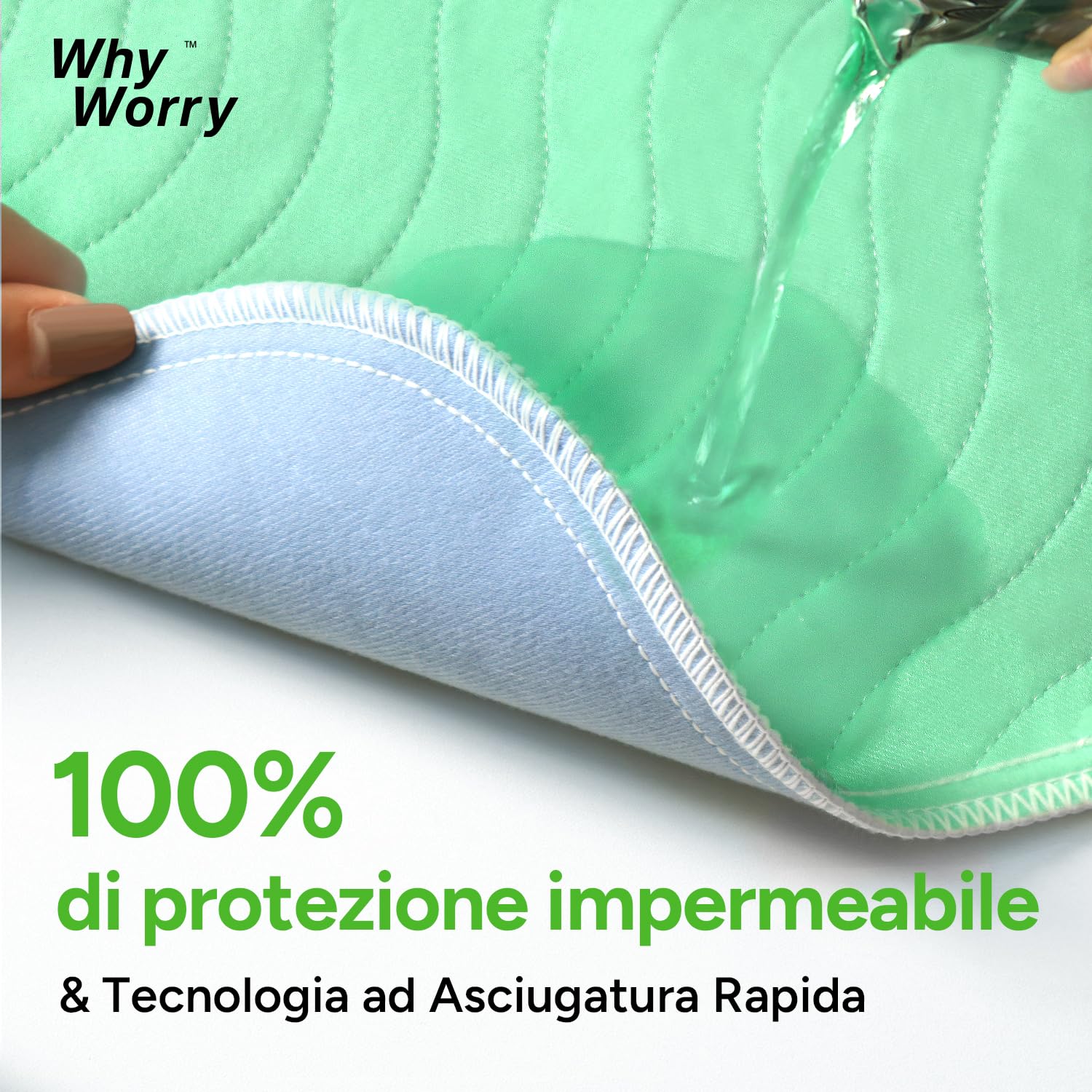 WhyWorry Traverse Letto Anziani, 86x91 cm Traverse Lavabili per Incontinenza Adulti, Copriletto Impermeabile, Proteggi Materasso, Assorbente e Impermeabile, Traspirante, Oeko-TEX, Verde, 4 Unità