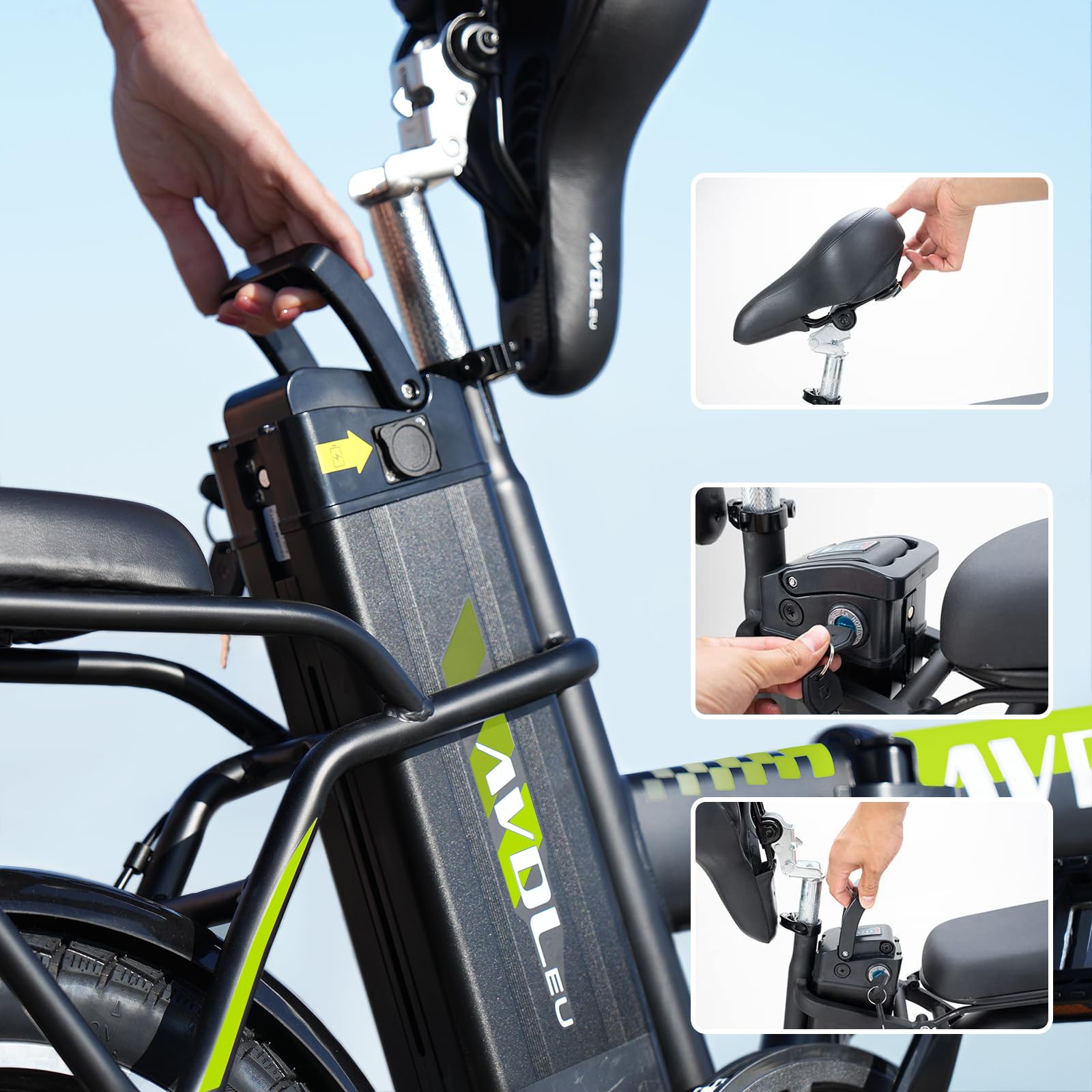 Bicicleta eléctrica plegable de 16 pulgadas para adultos, bicicleta eléctrica para hombre, mujer, bicicleta eléctrica urbana, batería 36 V 12,8 Ah, asistencia eléctrica hasta 25 km/h, frenos