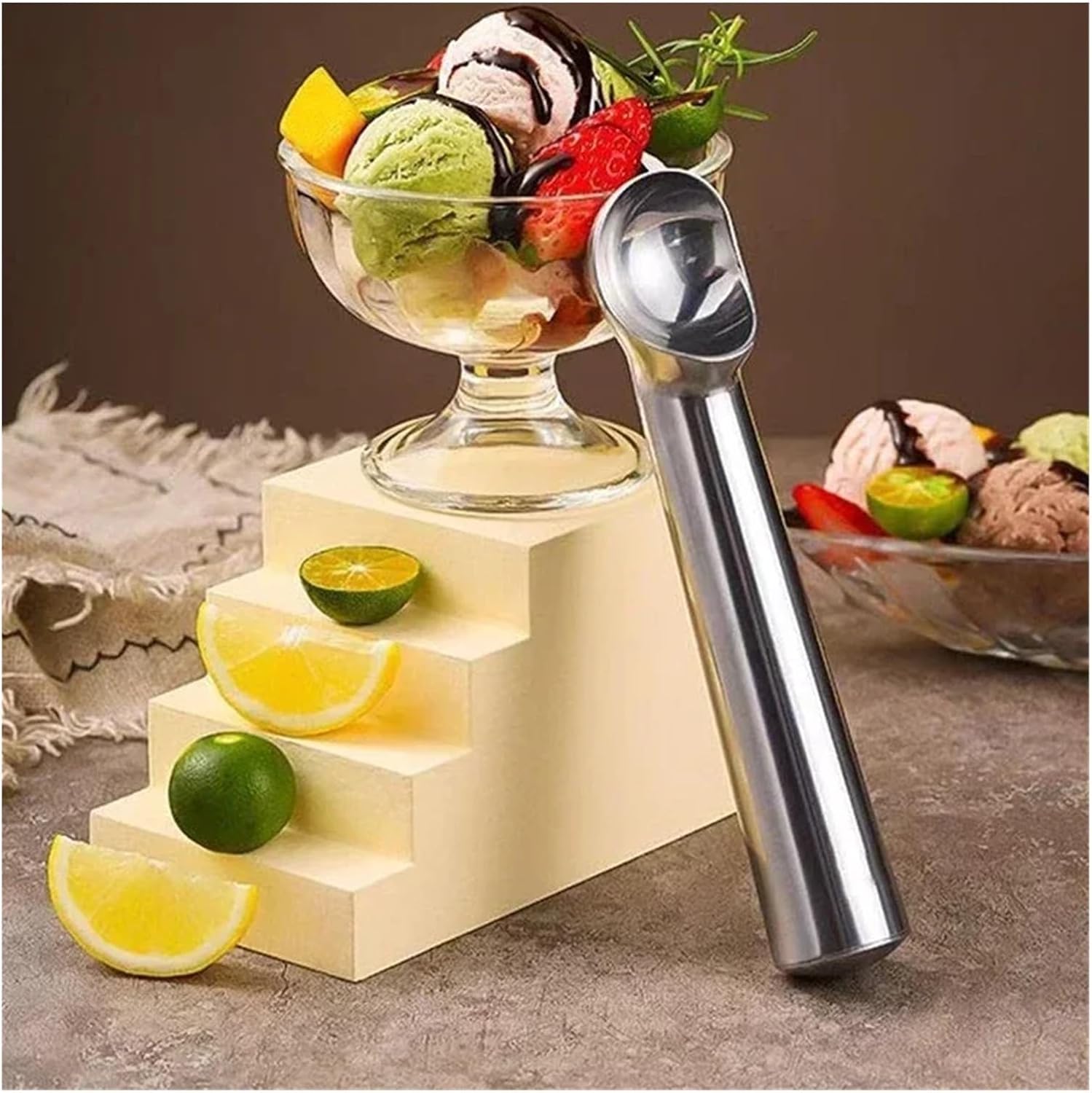 Ice Cream Scoop, 5Pcs Ice Cream Scoops Spoon Digger Fruit Balls Cookie Spoons Yogurt Sorbet Scooper Home Kitchen Alloy Gadgets Accessories, for Gelato, Sorbet(Black)
