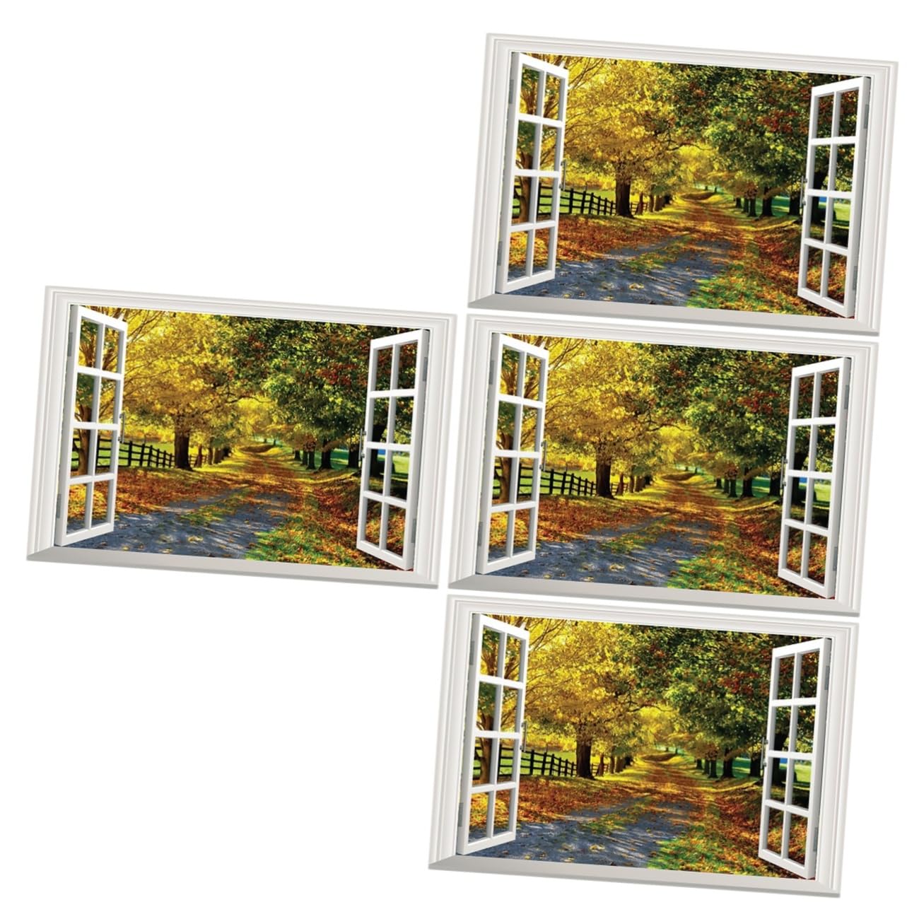 Sticker mural faux fenêtre paysage UPKOCH pour salon - Lot de 4 pièces