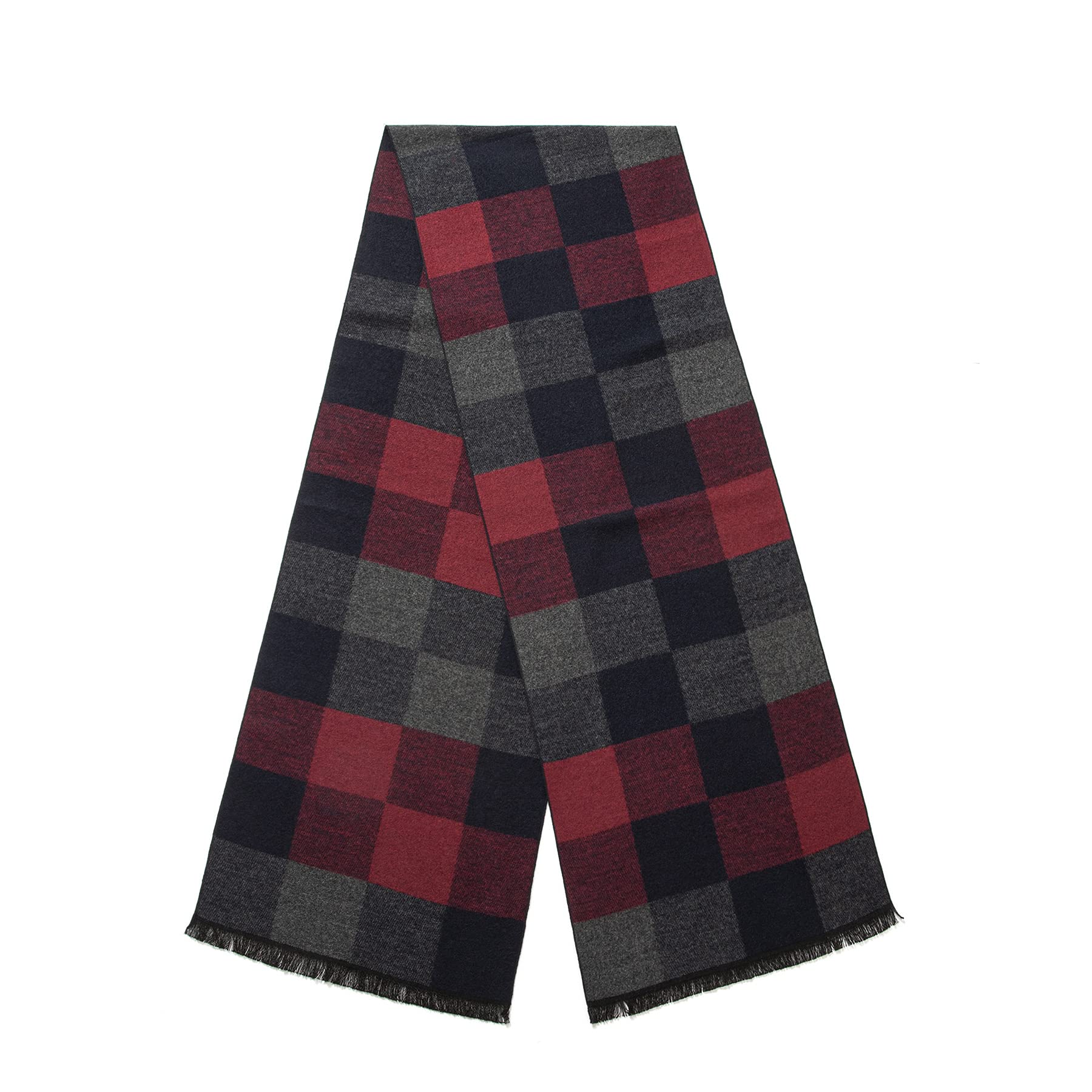 Men's Cozy Tartan Check Merino Wool Scarf, Long Warm Lightweight Winter Classic Scarves w/Gift Box