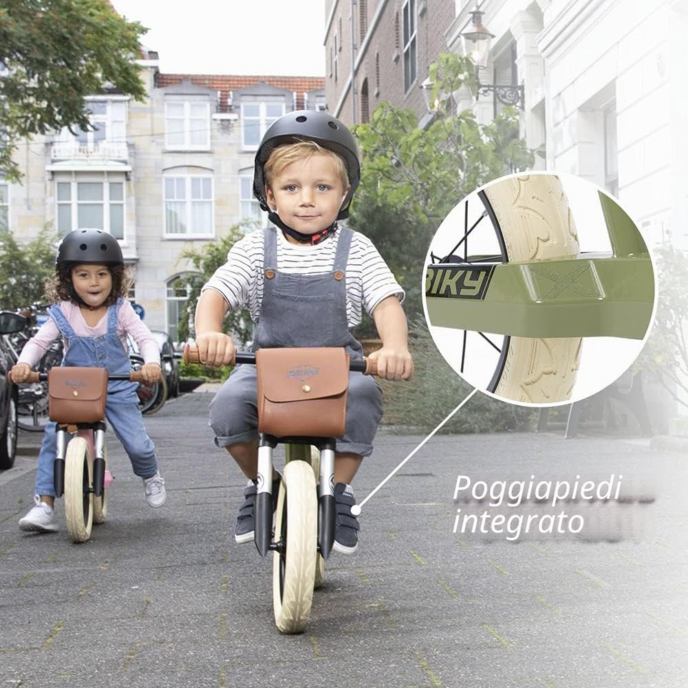 BERG Biky - Bicicletta retrò a partire dai 2 anni, pneumatici ad aria, telaio in magnesio, 12 pollici, bicicletta per bambini e bambine, sellino regolabile in altezza