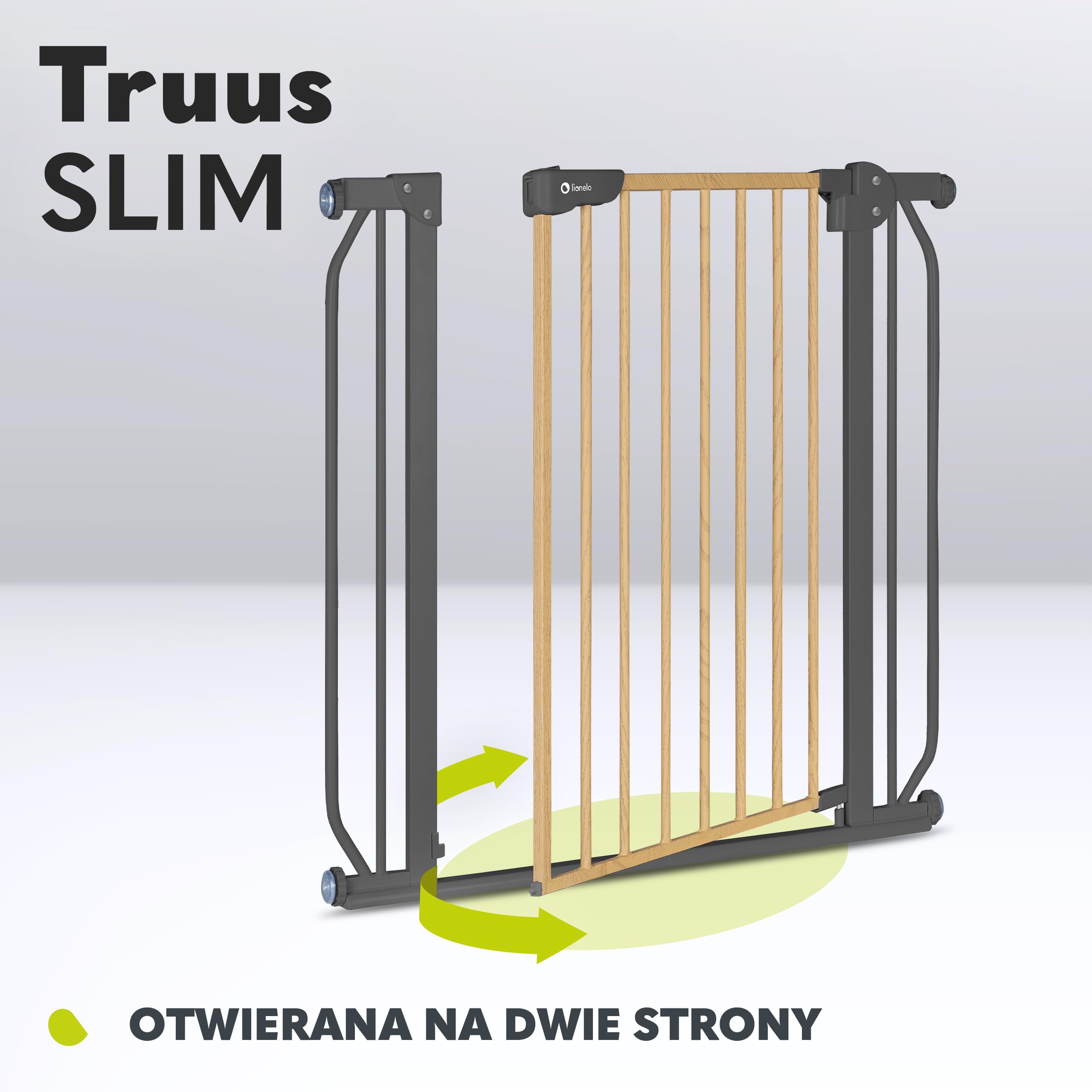 LIONELO Truus Slim Barierka Ochronna do Drzwi dla Niemowląt, Regulacja Szerokości 75-105 cm Silikonowe Osłonki, Automatyczne Zamknięcie, Dwustronne Otwieranie Blokada Zamknięcia