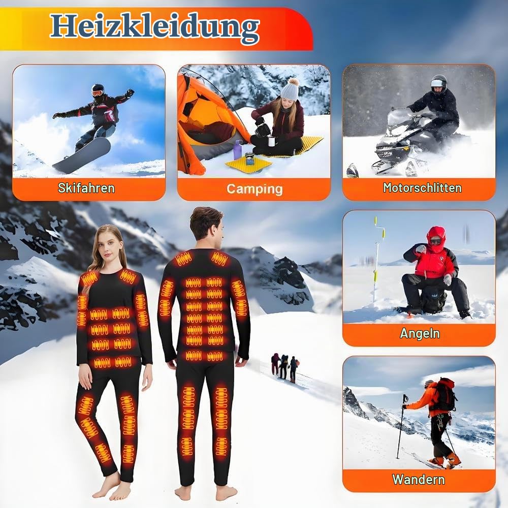 Beheizte beheizbare Unterwäsche Set Herren USB-Aufladung 42 Zonen intelligent beheizbar Thermounterwäsche Oberteile Hosen & 3XL