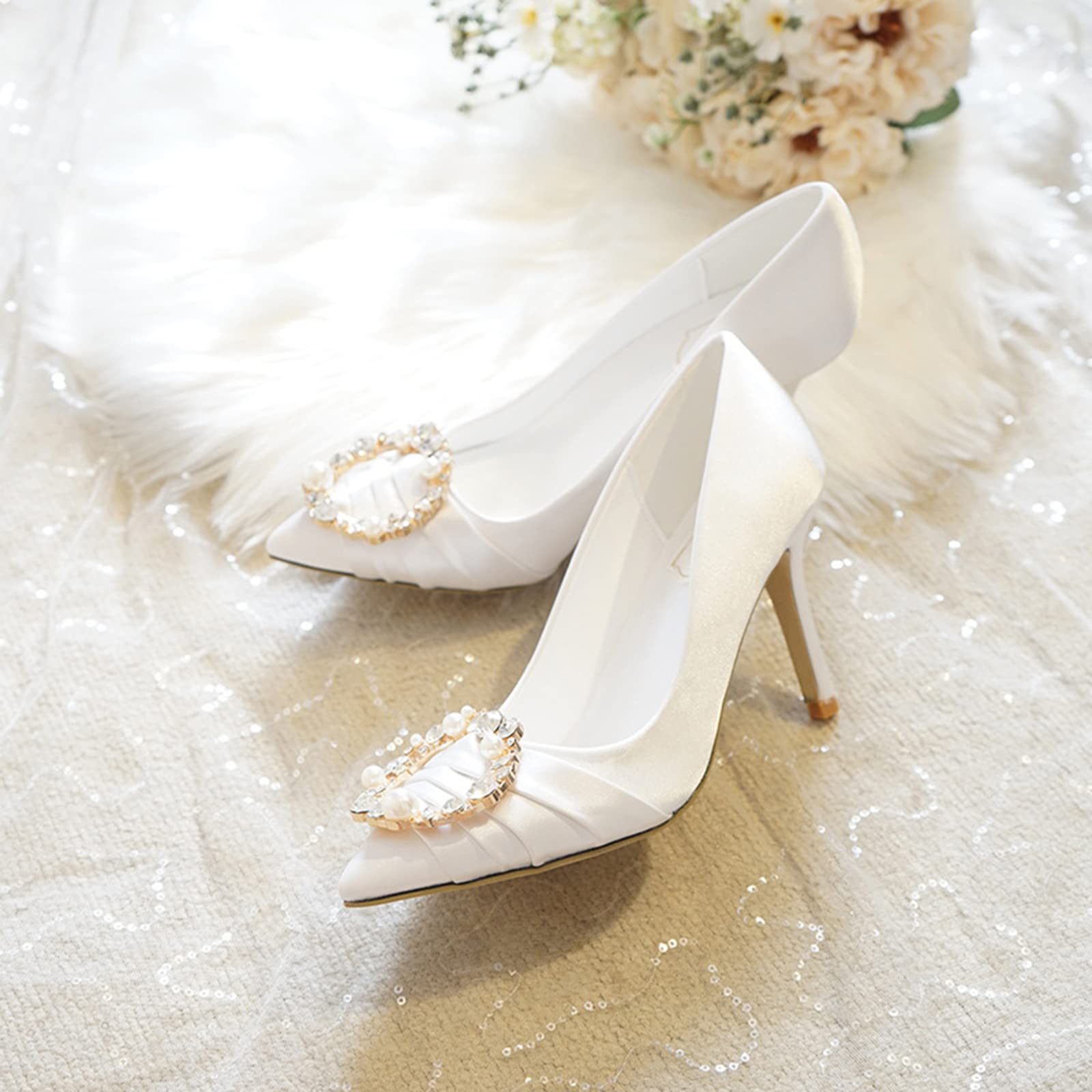 BeAUZQ Braut Hochzeit Sexy High Heels Mode Perle Strass Damen Brautjungfer Stilettos Pumps Abend Party Prom Formale Klassische Schuhe