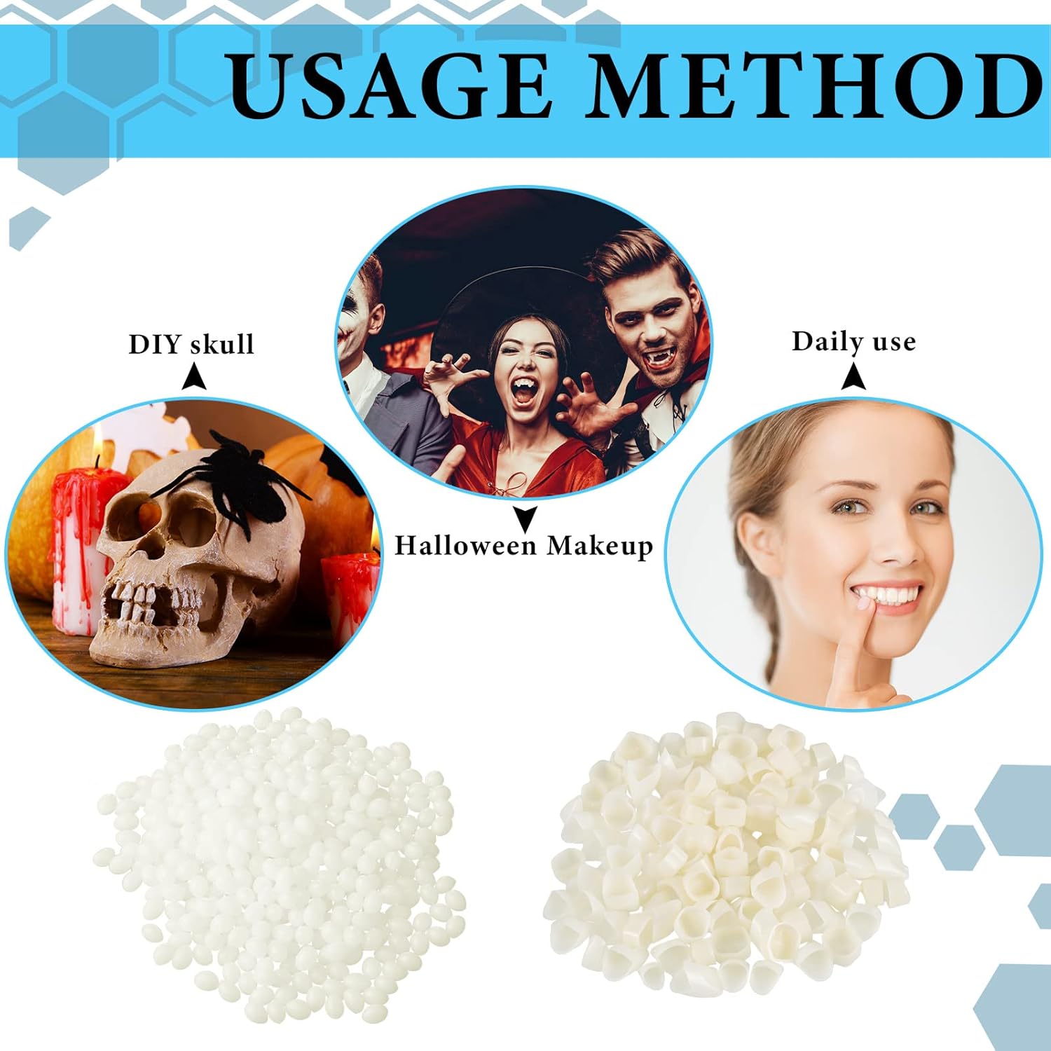 100 Pieces Fake Teeth for Missing Teeth Temporary Tooth Replacement Repair Kit Temp Tooth Veneer Crown Tooth Replacement It Yourself Front Teeth Dental Veneer with Thermal Beads for Holiday Cosplay : Beauty & Personal Care