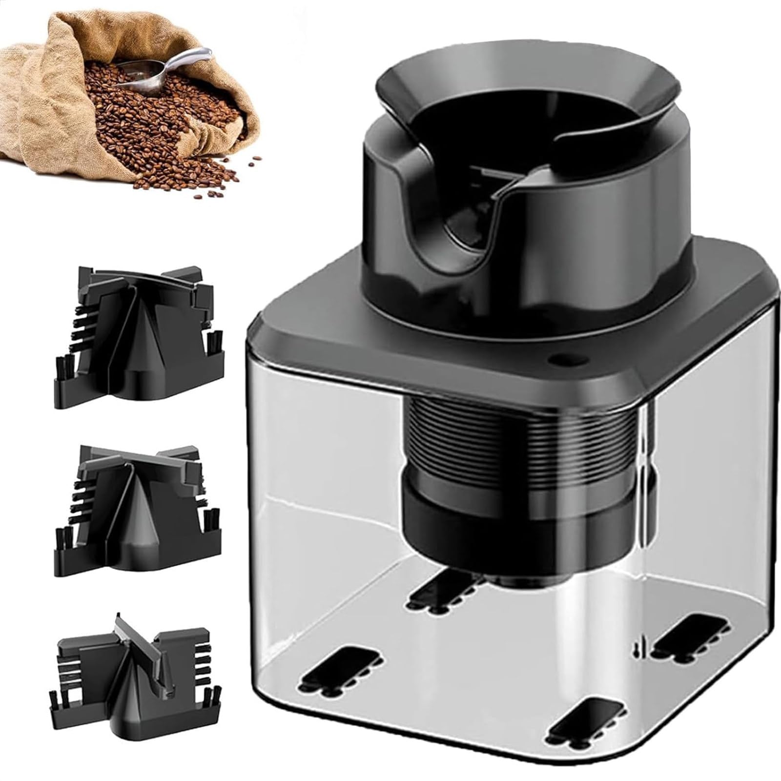 Máquina Eléctrica de Limpieza de Portafiltros Knock Box, Cepillo de Limpieza de Portafiltros de Café 58 mm, Limpiador Automático de Portafiltros con 3 Cepillos Formas Diferentes,B