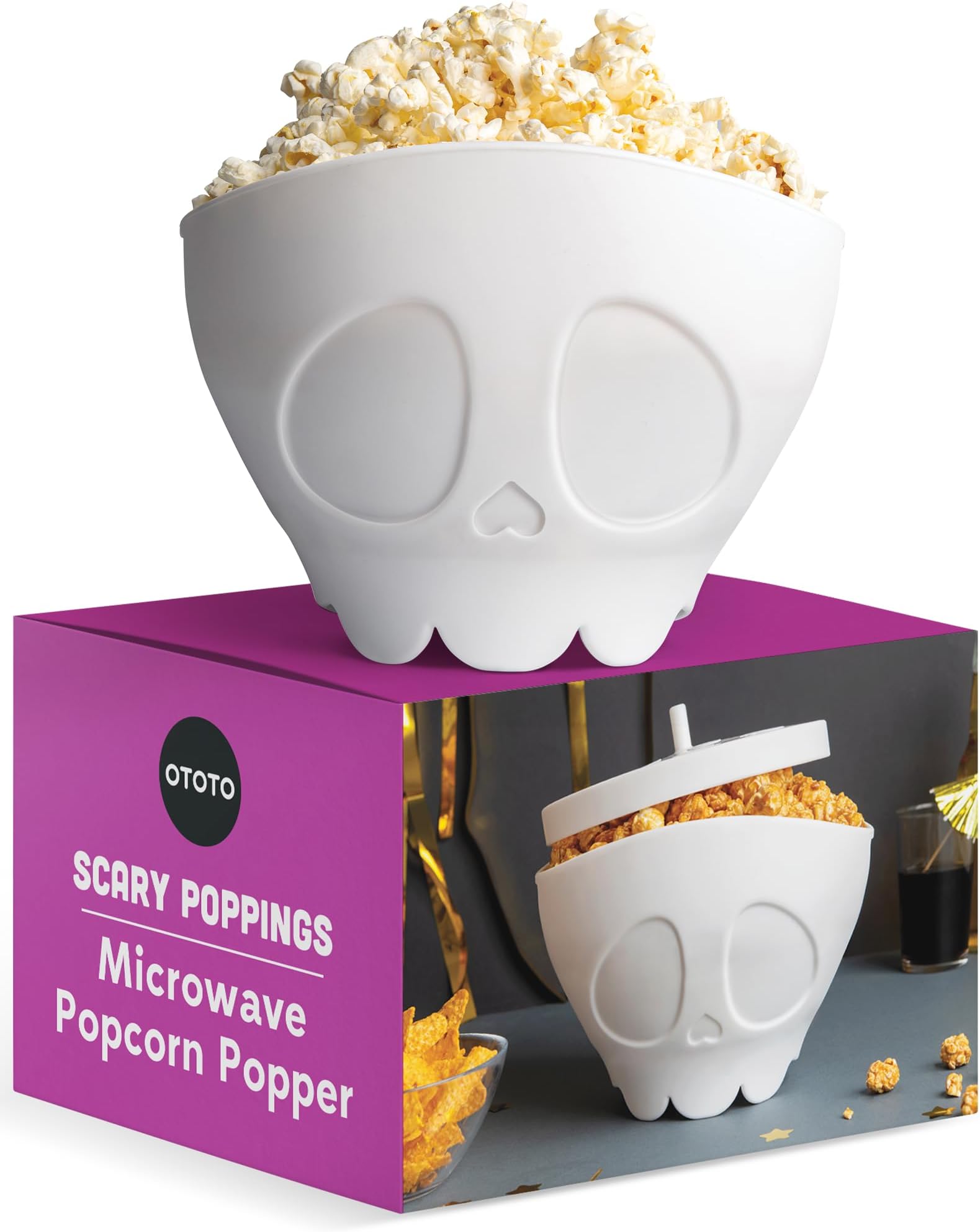 NEW!!! OTOTO Scary Poppings Microwave Popcorn Popper - Gothic Popcorn Microwave Popper, Silicone Microwave Popcorn Popper, Collapsible Bowl Popcorn Bowls, Halloween Goth Accessories, Goth Gifts