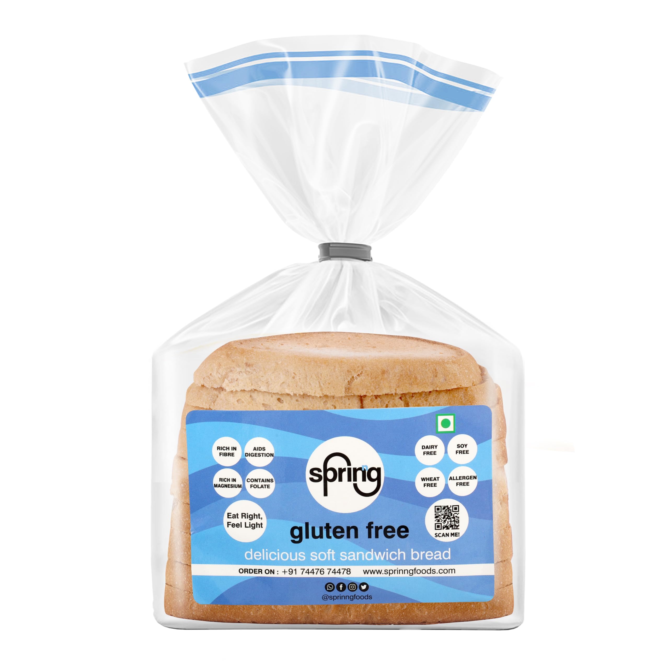 Sprinng Gluten Free Plain Bread, 200 gm (Pack of 4)