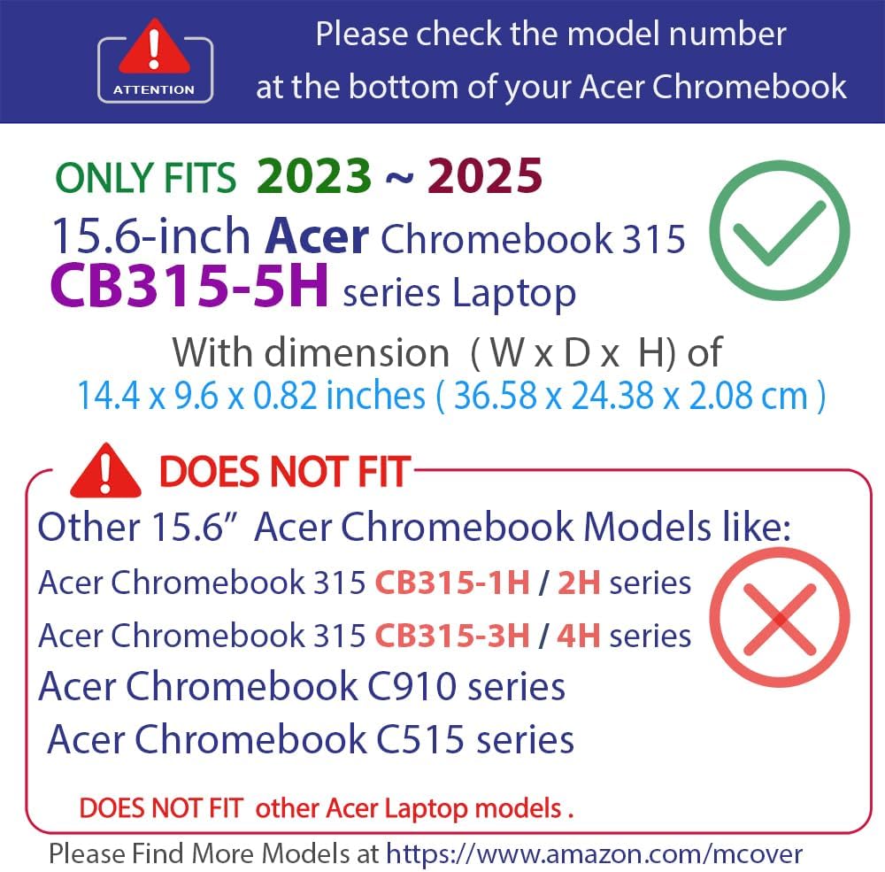mCover Case ONLY Compatible for 2023-2025 15.6" Acer Chromebook 315 CB315-5H Series Notebook Computer (NOT Fitting Any Other Acer Models) - Pink