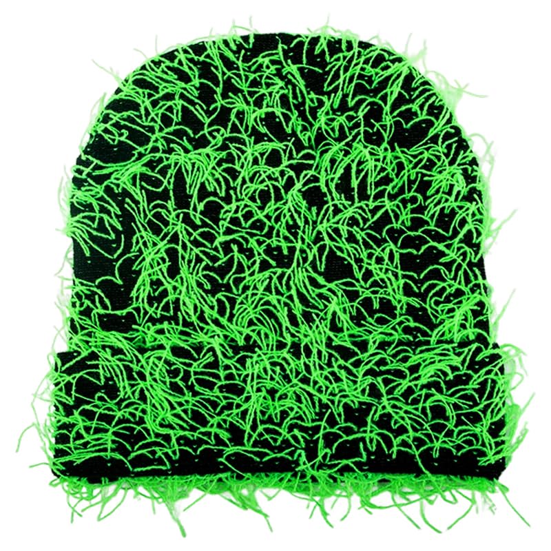 Photo 1 of Renjinlo Y2K Beanies for Women and Guys, Black and Green Beanie, Unisex Fluorescent Green Knit Hat Cap, Winter Hats for Women