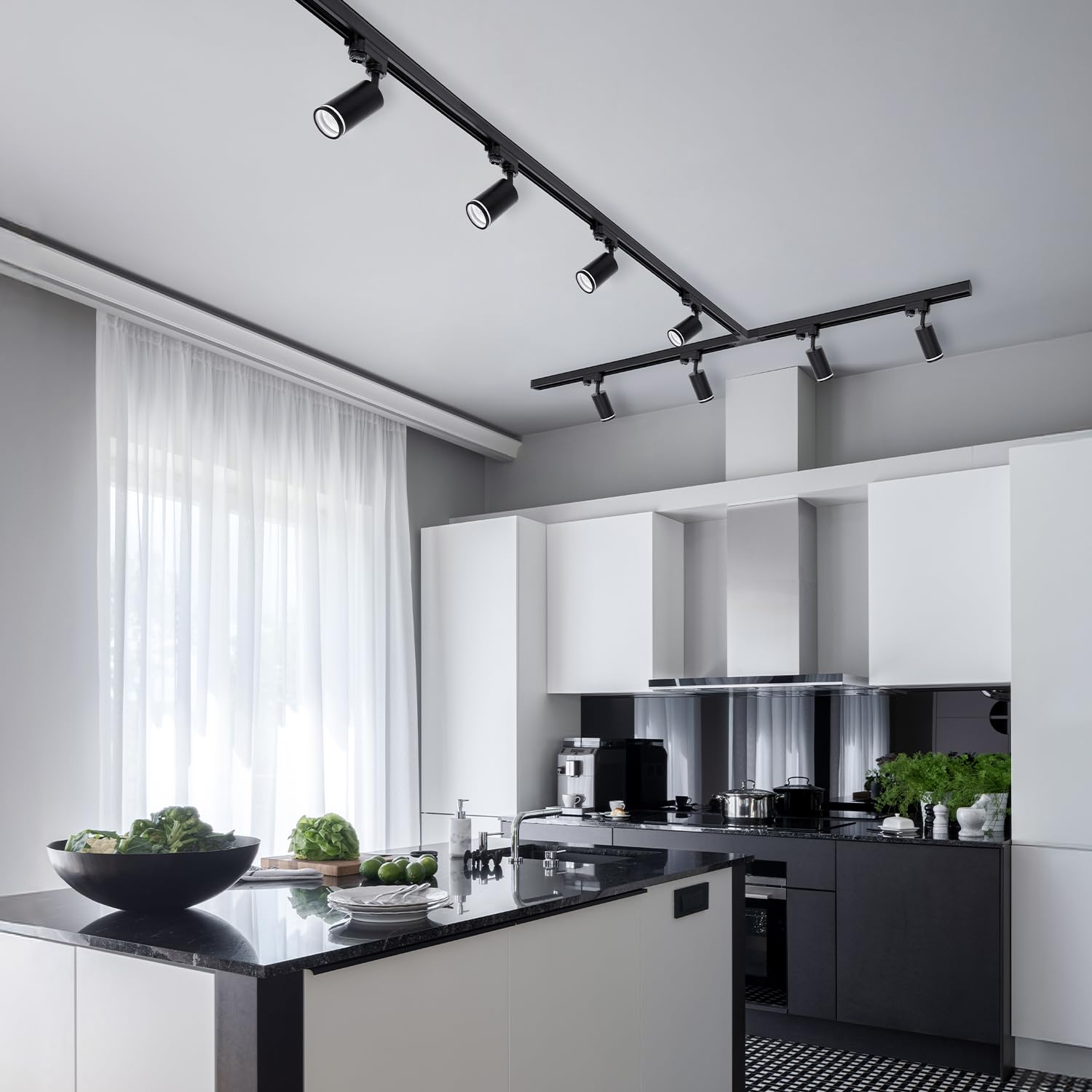 NEXTRACK 3-Phasen-Schienen-Set Komplett-Set 8x GU10 Lampe 1m+1m+2m T-Verbinder Schwarz