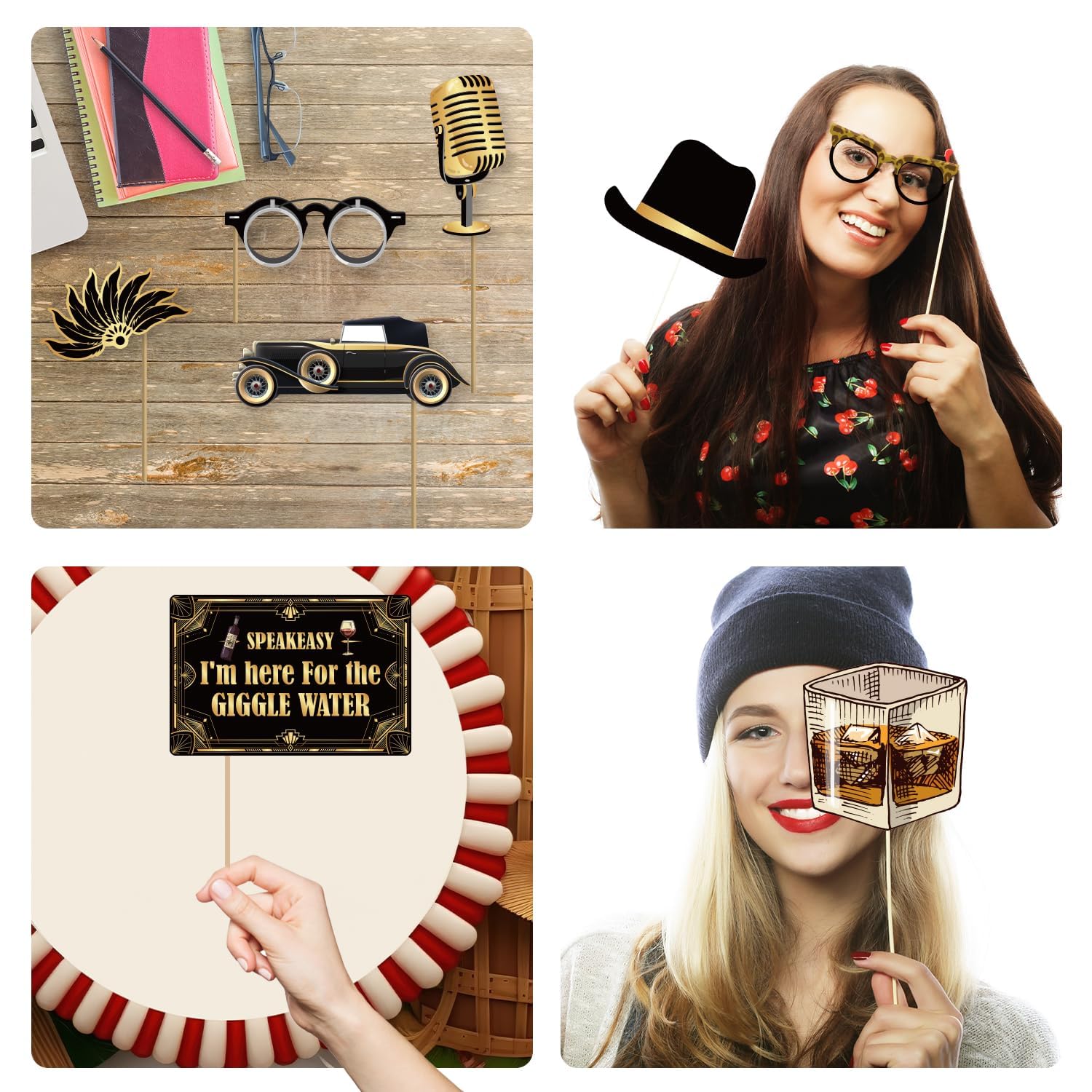 M AMFEOV 40 Pcs 1920's Photo Booth,1920 Party Decorations, 1920s Theme Party Decorations,1920 Party Decor, Roaring 20's Party Decorations, Great Gatsby Decorations Party