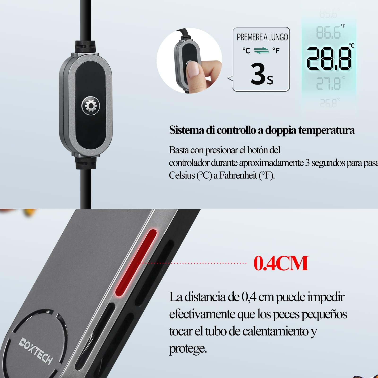 boxtech Calentador para Acuario de 100 W,Calentador de Acuario Sumergible automático,con termostato y Pantalla LED reguladora de Temperatura,para acuarios de 35-80 litros,Ideal para Peces y Tortugas