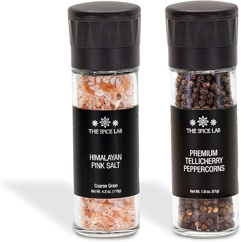 Miniatura 6 de The Spice Lab Juego de molinillo de sal rosa del Himalaya y granos enteros de pimienta Tellicherry  Descubre el exquisito sabor de la sal rosa del