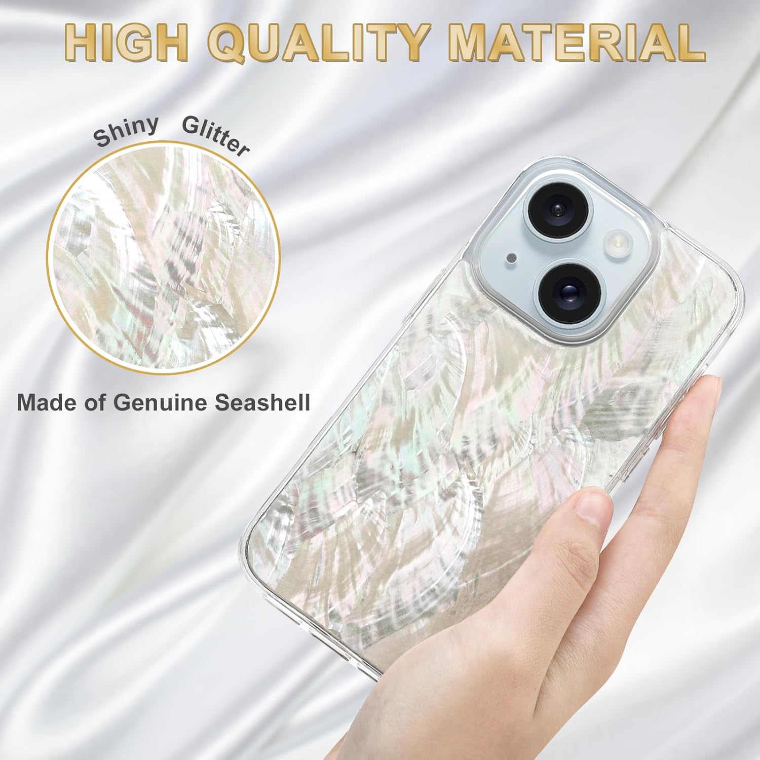 for iPhone 14 Case Made with Unique Genuine Seashell, Durable | Stunning Gorgeous | Drop Protection | Luxury Aesthetic Cover. (Gradient)