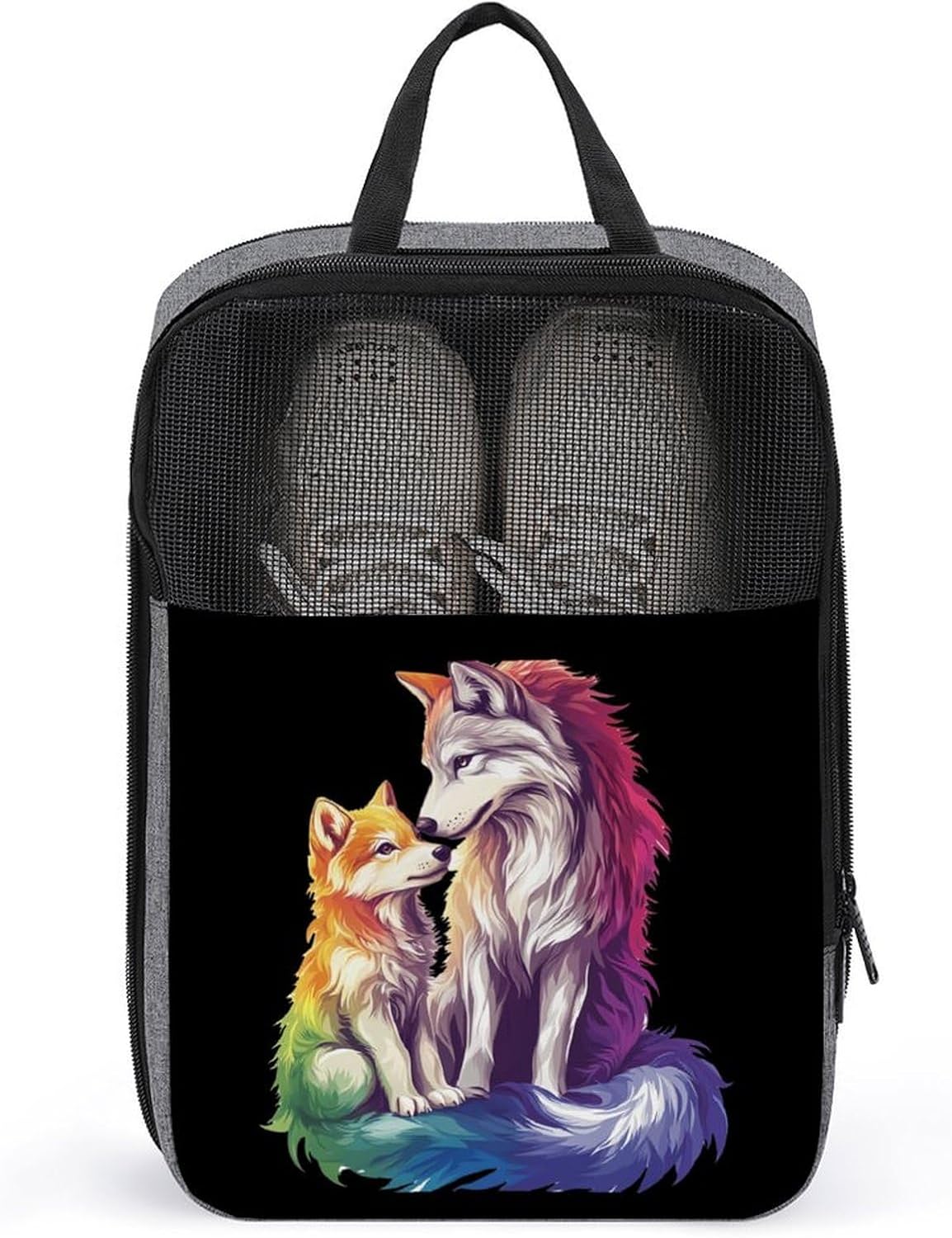 Colorful Wolf Family Shoe Bags for Travel Portable Shoes Storage Pouch Organizer Women Men