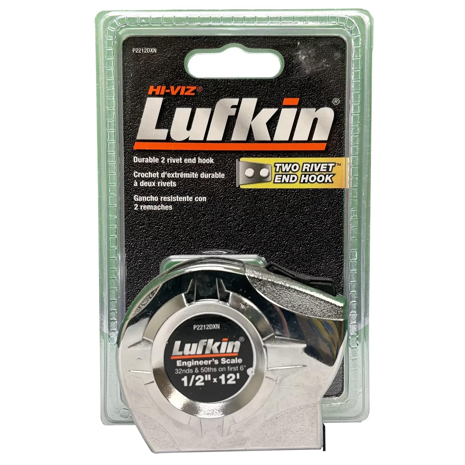 P2212DXN 1/2″ x 12′ Engineer’s Scale Yellow Clad Power Return Tape Measure | Precision Measuring Tool with Chrome Case & Toggle Lock