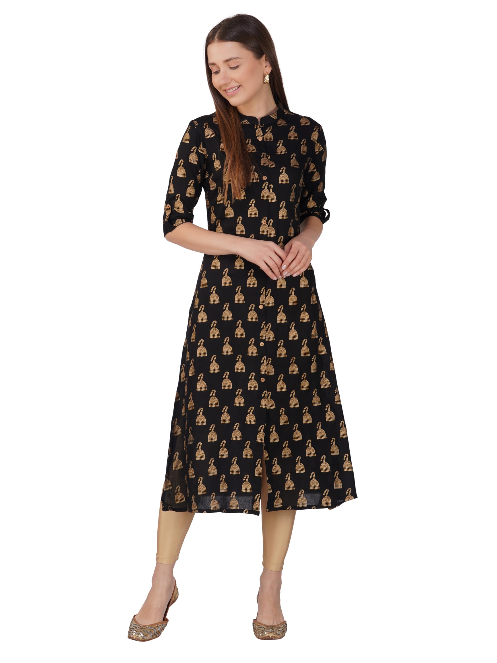 Rytras Women's Printed A-Line Kurta(Ryt541,Black,M)