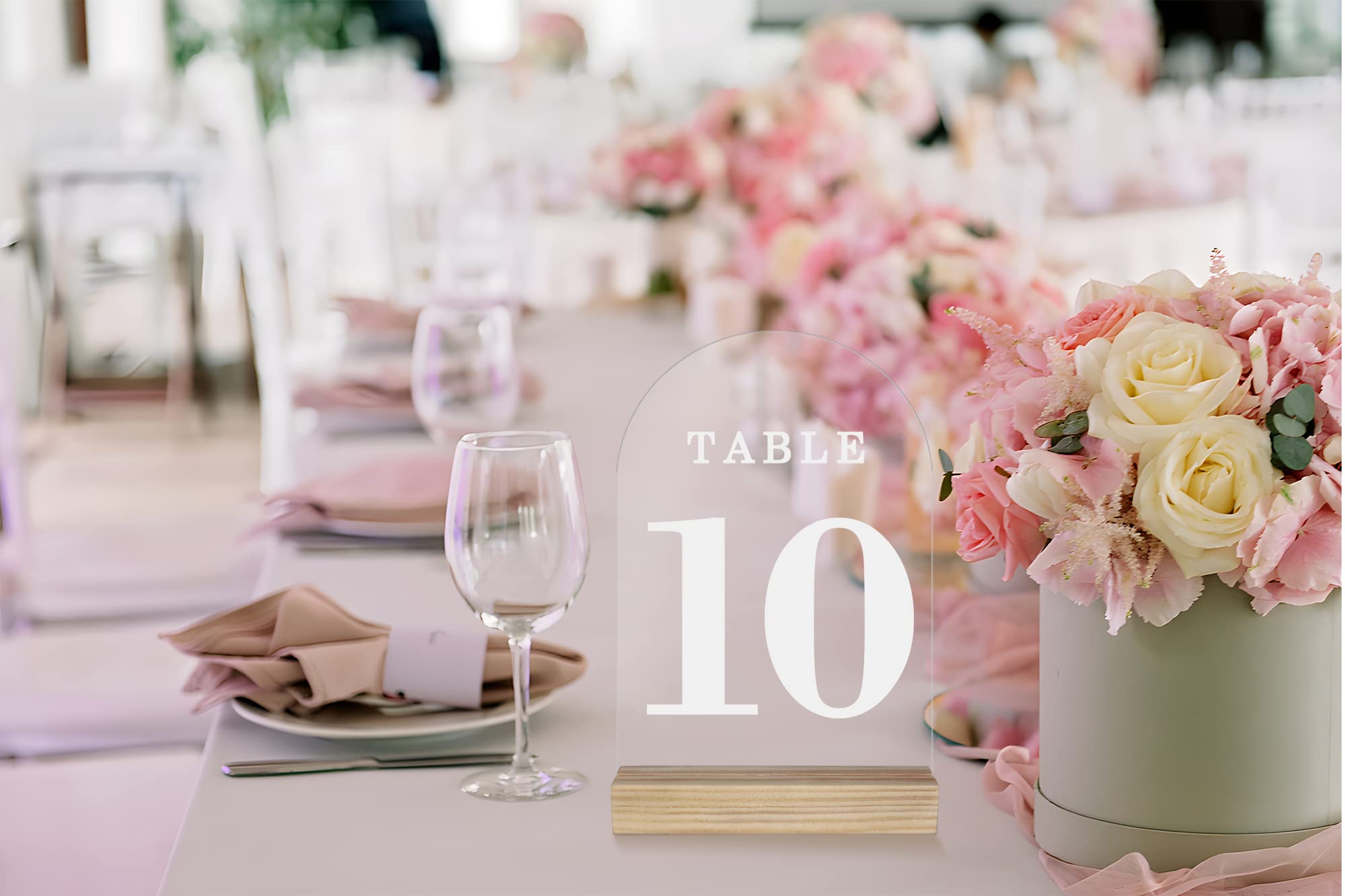 Letrero acrílico con números de mesa de soporte de madera, paquete de 10 hojas de acrílico transparente para bodas, letreros de arco acrílico de 5 x 7 pulgadas en blanco para restaurante, fiesta,