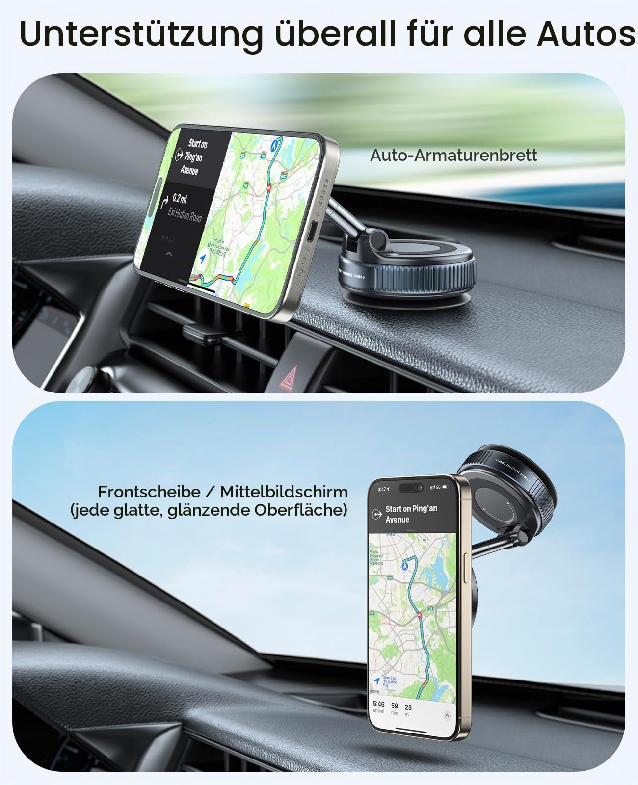 Jononser Magnetische Handyhalterung fürs Auto – Schwarz, mit Nano-Gel Saugnapf, 360° Verstellbar & Faltbar, kompatibel mit iPhone 12–17/MagSafe, für Armaturenbrett & Windschutzscheibe