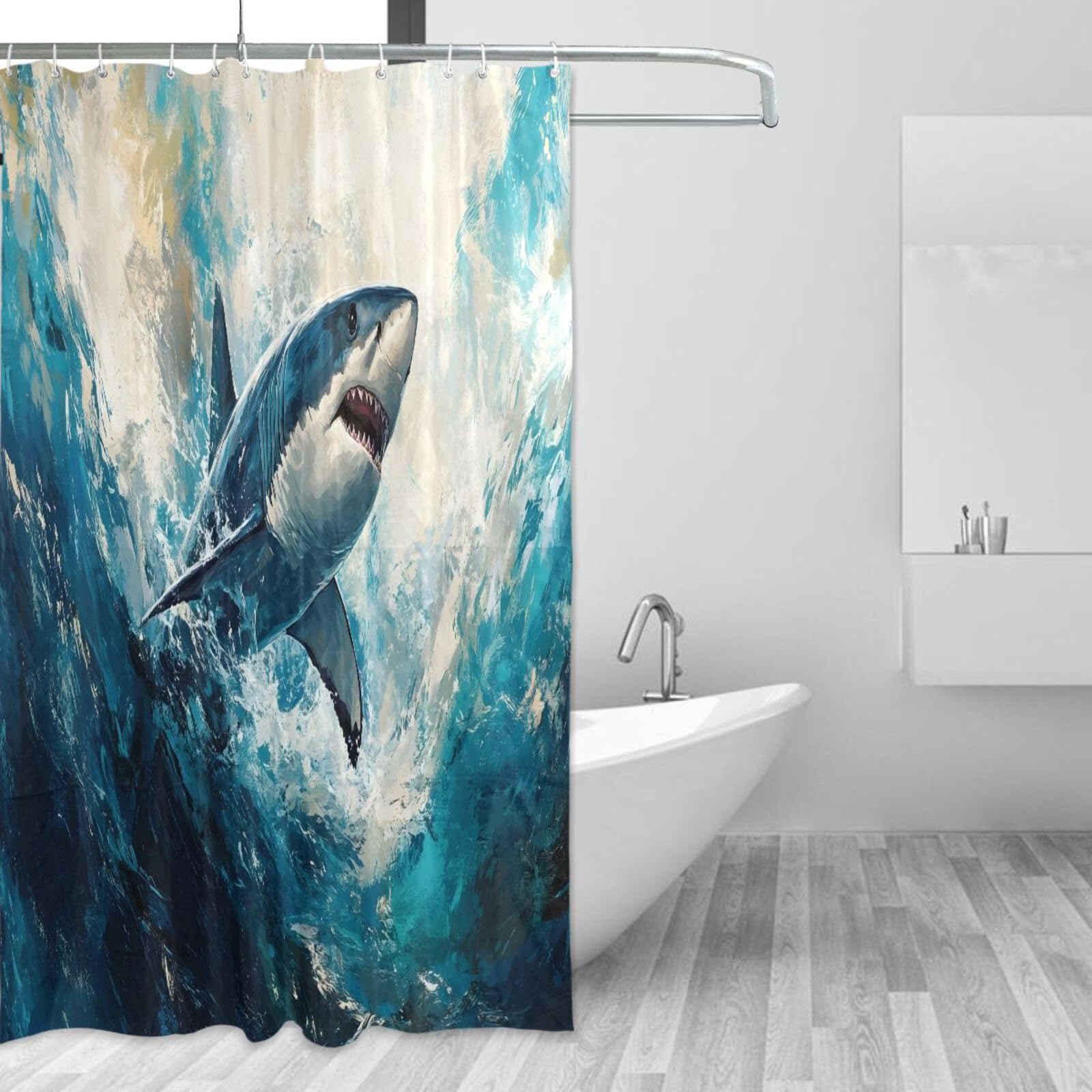 Rideau de douche imperméable motif requin 157x183 cm idéal pour salle de bain familiale