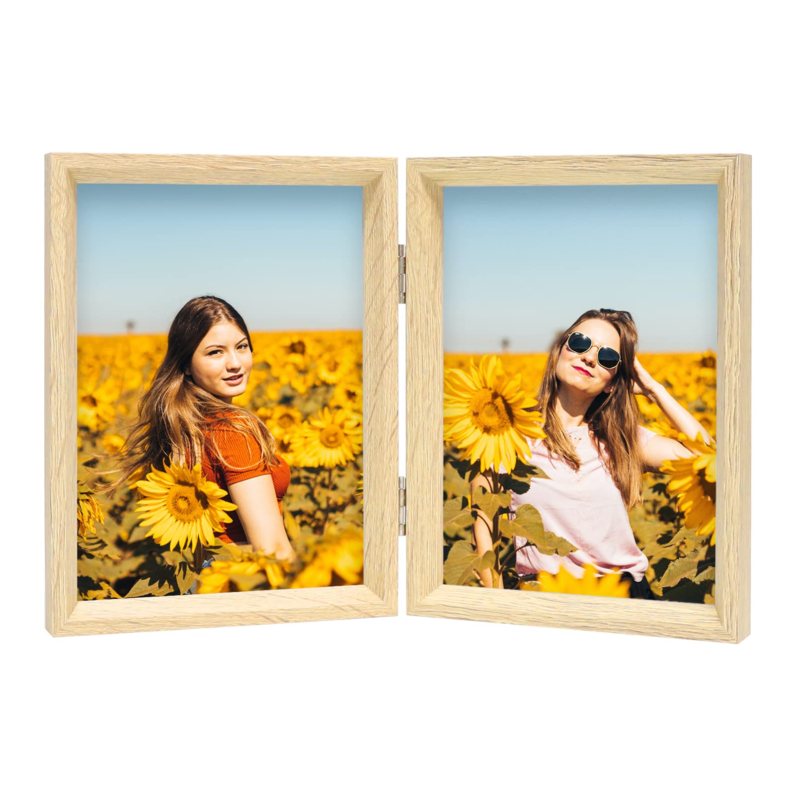Amazon.co.jp: 4x6 ダブル写真フレーム 木目 木製蝶番式 斜めフォト