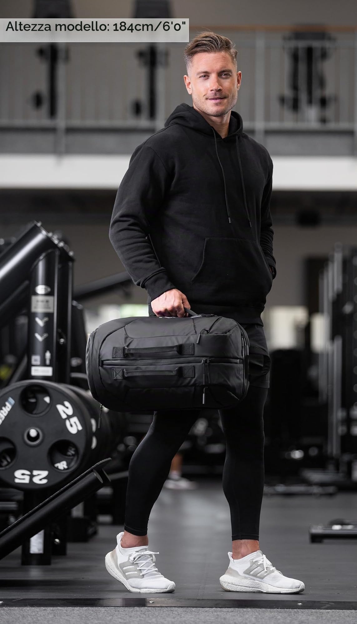 Fitgriff® Borsone Palestra Zaino - Borsa Convertibile Zaino da Viaggio, con Scomparti per Scarpe e PC - per Lavoro, Sport & Allenamento - Bagaglio a Mano (35L) (Black)