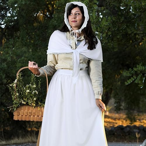 Miniatura 3 de Panitay 4 accesorios de disfraz colonial, gorra blanca de la mafia, delantal de mujer de la pradera, chal de encaje, cesta de pícnic para mujeres y