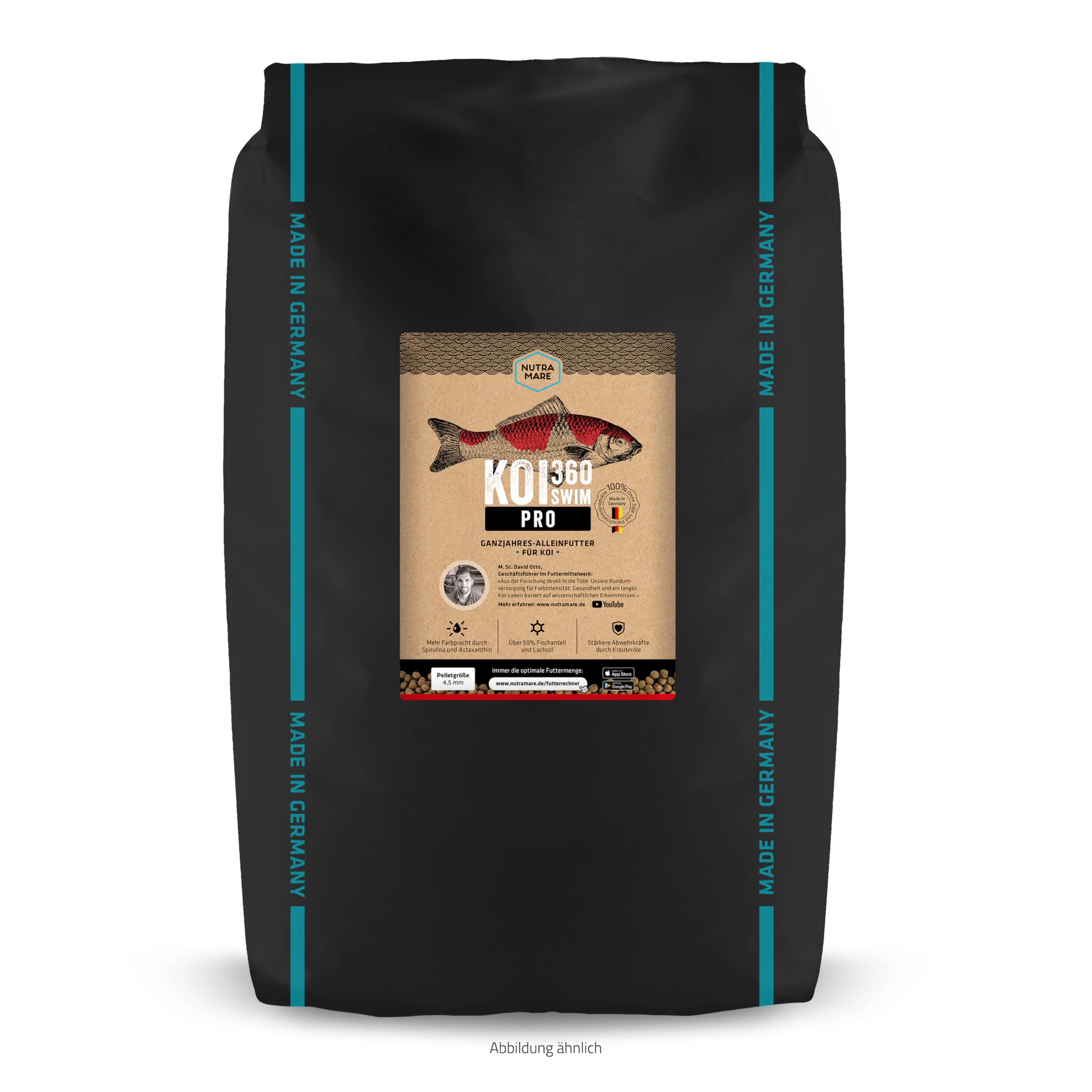 Koi360 Pro Swim 10 kg Sommer-Koifutter Nachfüllbeutel | Ideales Wachstum durch 40% Protein, Spirulina für Intensive Farben
