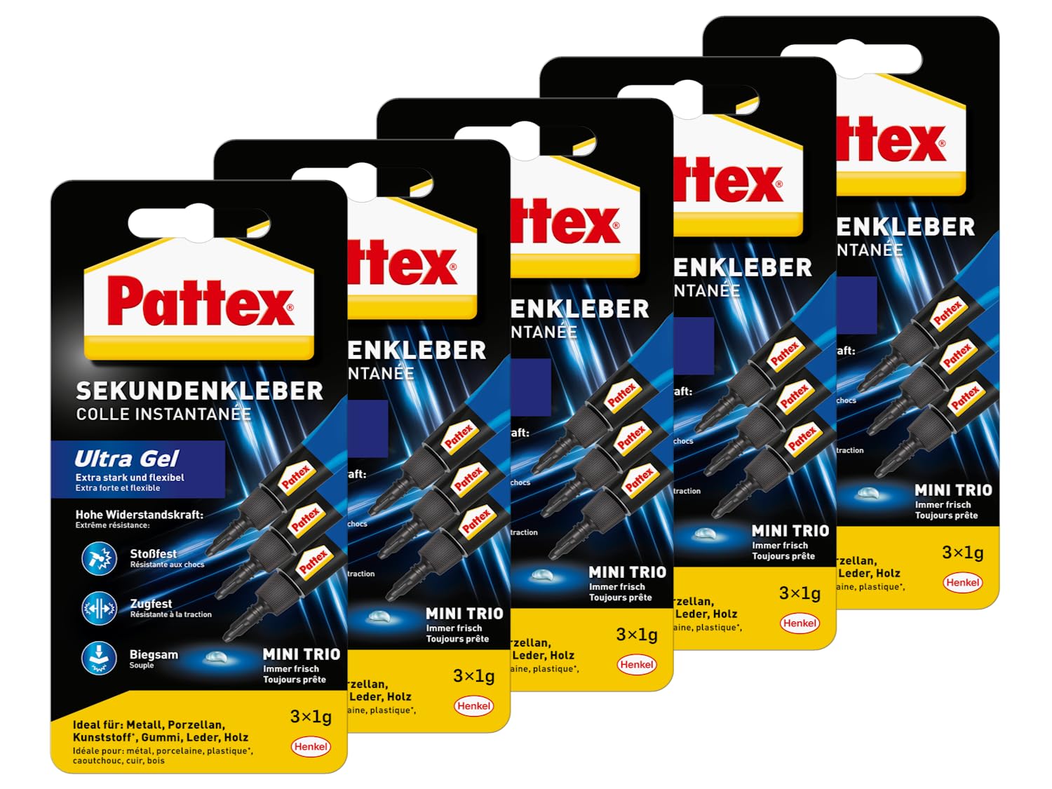 Pattex Sekundenkleber Ultra Gel Mini Trio (5er Pack (5x 3g))