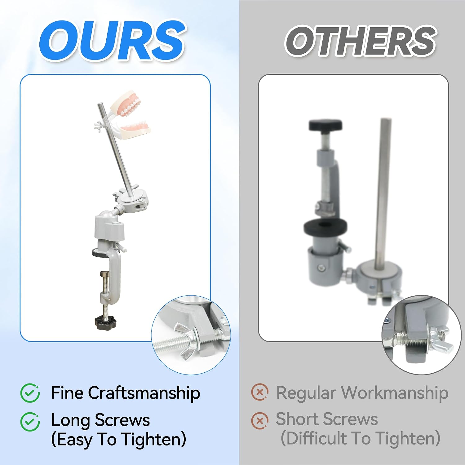 Dental Teeth Model Typodont Mounting Pole Set (Teeth Model Not Included), Desktop Fixed Support 360° Adjustable Rotating Stand for Dental Training Education Lecture