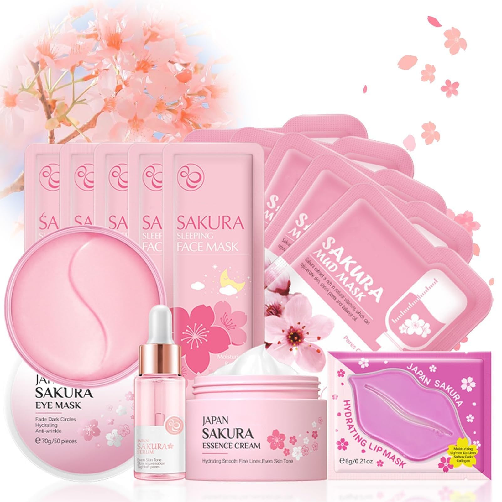 Sakura Skin Care Sets & Kits For Teenage Girls Gifts, Pamper Sets For Teenage Girls, Teen Skincare Set For Girls Pamper Set Christmas Gifts For Women- Serum,Cream,Sleep Mask,Eye Mask-14PCS