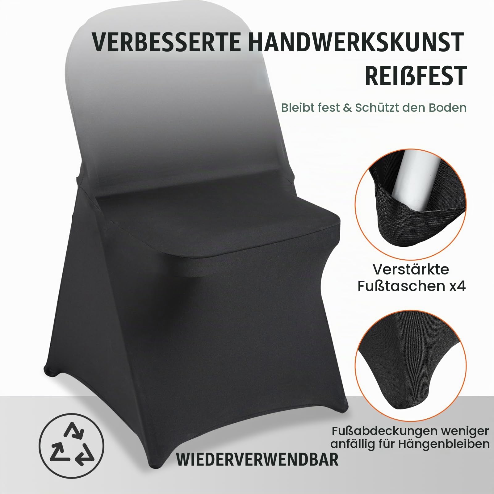 VEVOR Stuhlhussen aus Elastischem Spandex für Klappstühle, Universell Passender Stuhlbezug, Abnehmbare & Waschbare Schonbezüge, für Hochzeiten, Partys, Feiern, Essen (30 Stück, Schwarz)