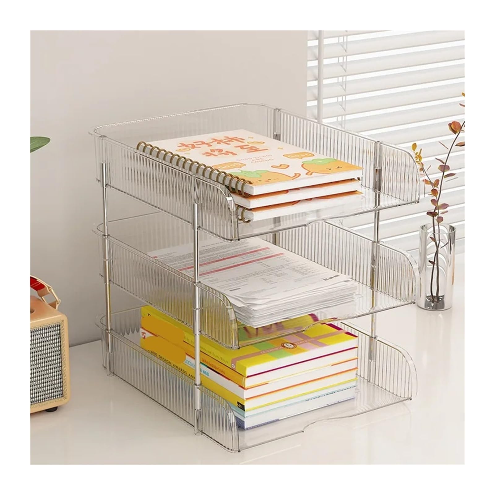 Desk Organizer 2/3/4 Tier Stackable Paper Letter Tray File Office Transparent Desktop Desk Organiser Tray(3 Layers)