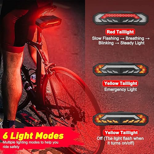 Miniatura 3 de ONVIAN Luz trasera inteligente para bicicleta con señales de giro, alarma de bicicleta con mando a distancia, luz trasera recargable, luces de