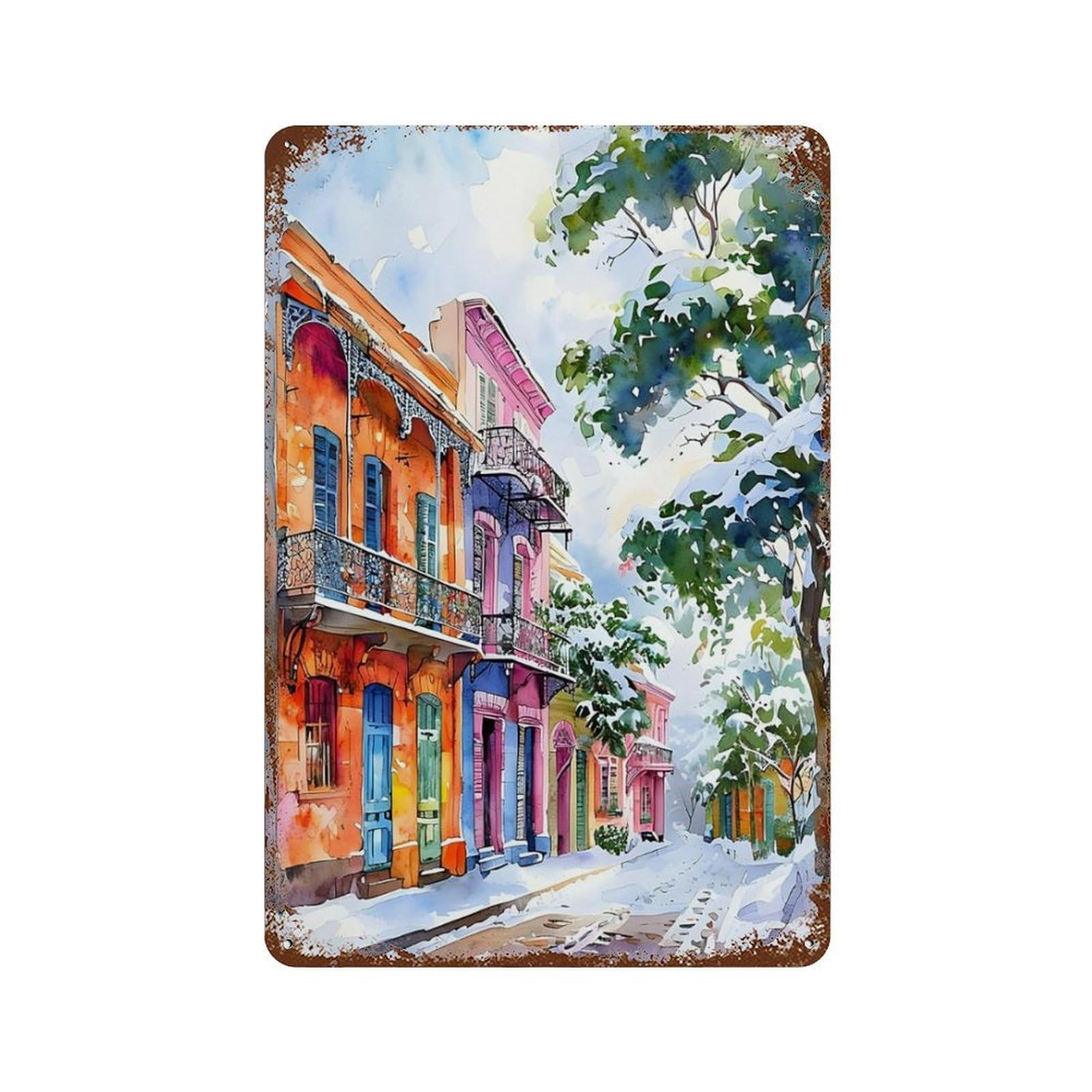xiaoxiaoshen Cityscape Puerto Rico Street Wall Decor Art Metal Tin Poster Modern Home Decor Art Home Bar Shop Decorations Vintage Sign 30x20cm