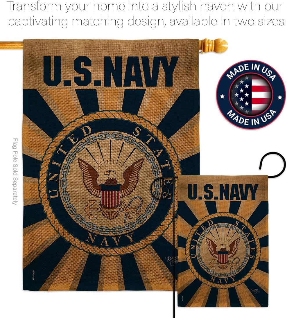 Breeze Decor Navy Burlap Garden Flag - Armed Forces USN Seabee United State American Military Veteran Retire Official - House Decoration Banner Small Yard Gift Double-Sided Made in USA 13 X 18.5