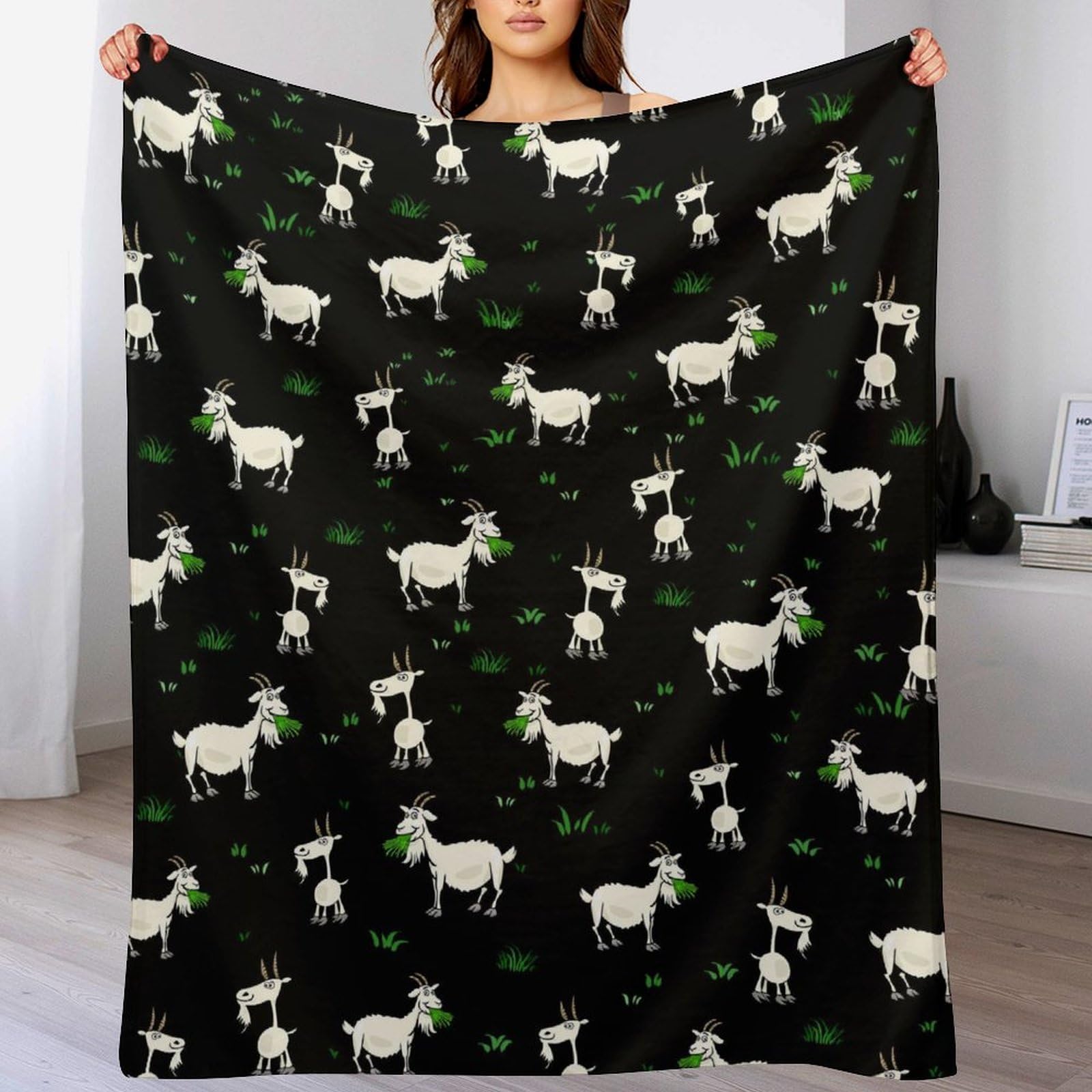 Goat Throw Blanket for Teens Boys Girls and Adults Soft Warm Cozy Funny Midweight Food Flannel Blankets for Couch Sofa Bed Camping Travel Home Decor