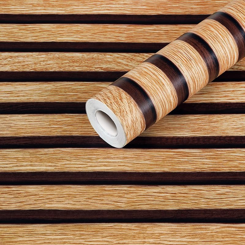 NimboseĀ® Vertical Black Lines Wood Wall Stickers for Wall Decor, Wooden Wallpaper for Walls Self-Adhesive Wall Paper for Home Kitchen Living Room & Bedroom (45x500 cm)
