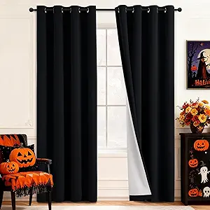 Yakamok 100% Blackout Curtains Black Room Darkening Thermal Insulated Window Curtain with 2 Thick Layers-Set of 2 Panels Grommet Top Drapes for Bedroom Living Room 52 Inches by 84 Inches Length