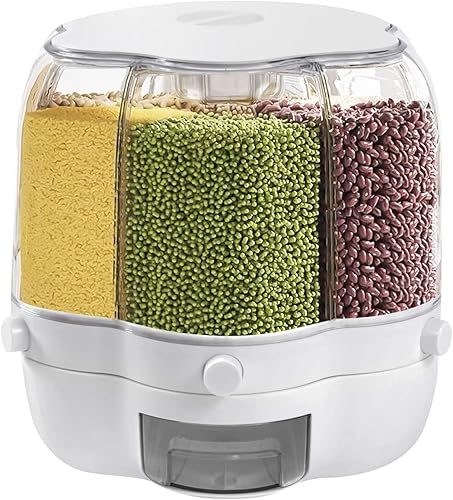 Dispensador redondo de arroz y alimentos secos organizador de cocina de 1764 libras contenedor de arroz para cereales 6 rejillas rotación de 360