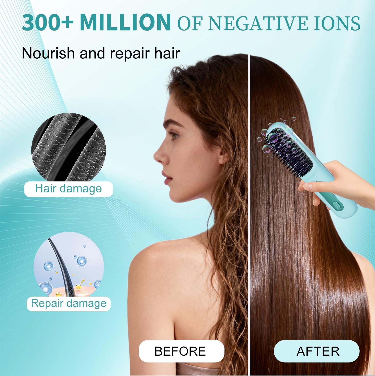 Go Brush Pro 2026, Portable Straightener Brushs for Travel, with LCD Temperature Display, Fast Heating Cordless Mini Hair Brushs (Blue) - 3