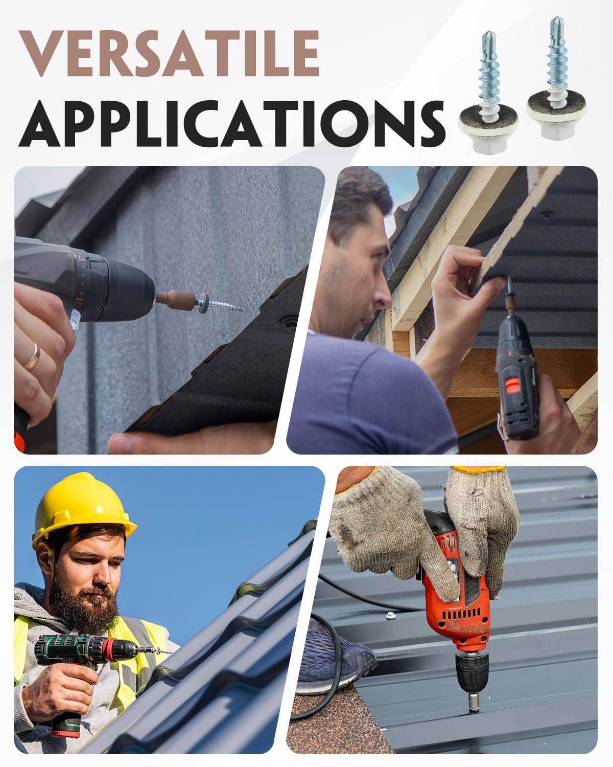 500 Pcs #10 x 1 Self Tapping Screws with Rubber Washer, White Hex Head Metal Roofing Screws,Self Drilling Screws for Metal with Hex Bit Socket