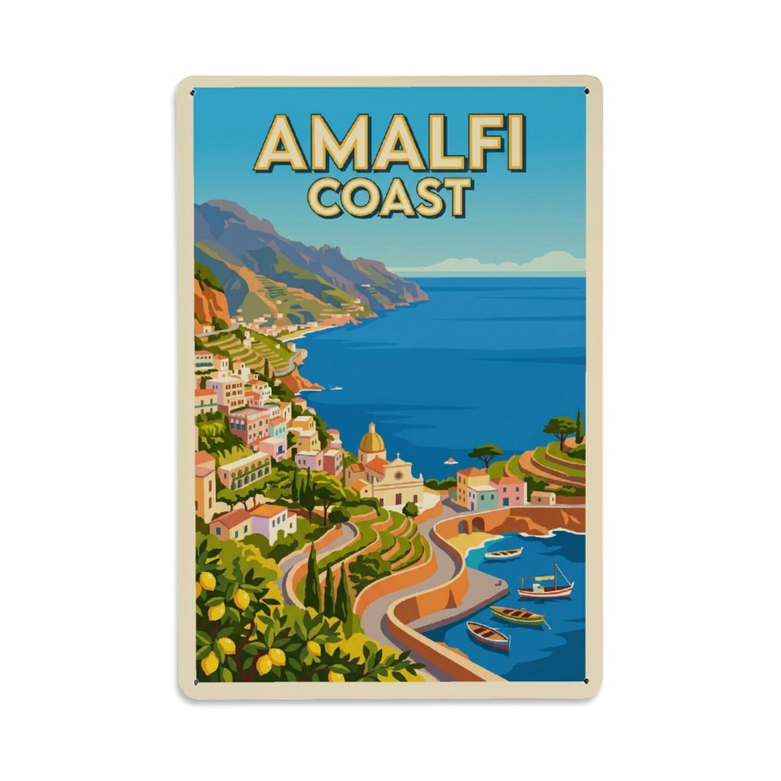 Vintage Travel Overlook Italy Scenic Metal Tin Sign